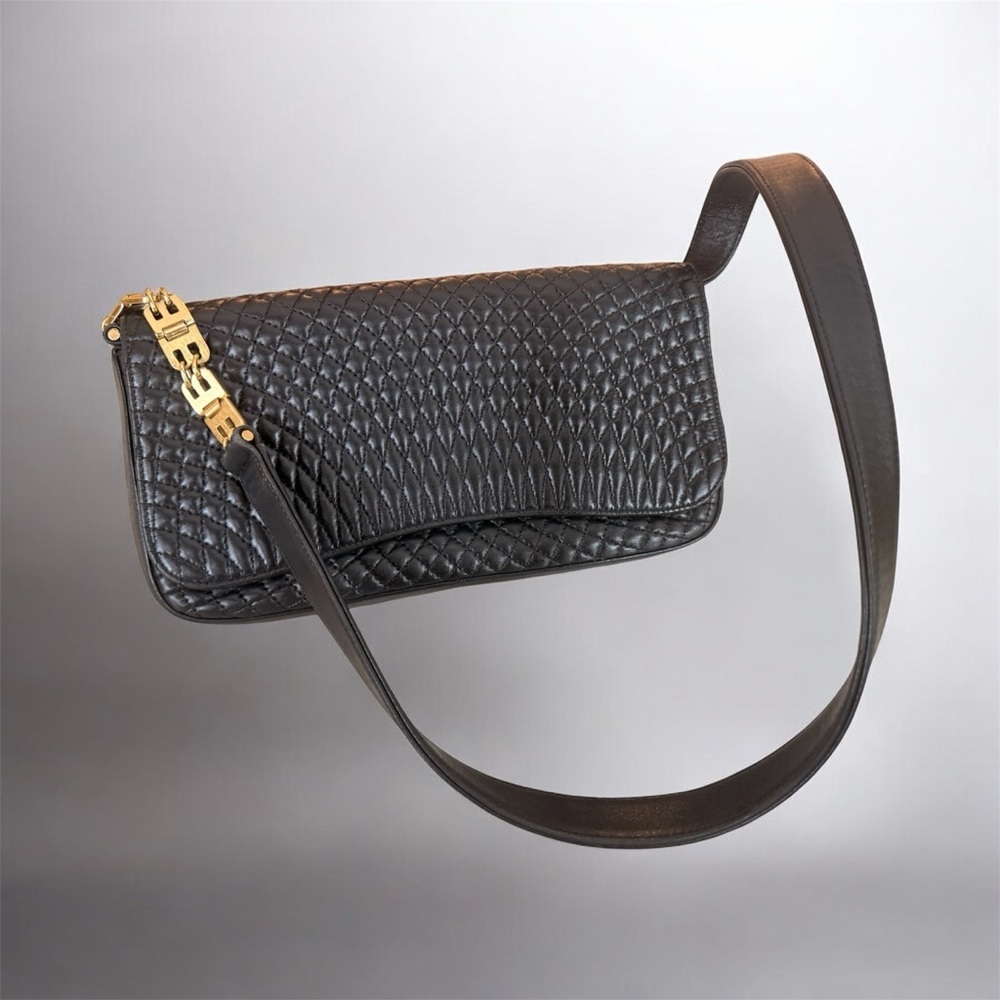 Bally Vintage Black Quilted Lambskin Convertible Shoulder Bag / Clutch, Italy